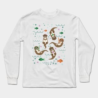 Kawaii Otters Playfully Swimming Long Sleeve T-Shirt